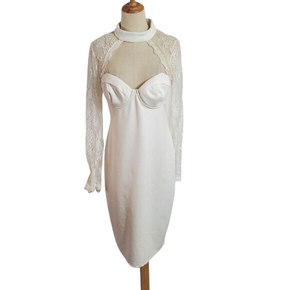 Fashion Nova Dresses & Skirts - Fashion Nova 90s White Lace Bustier Bodycon